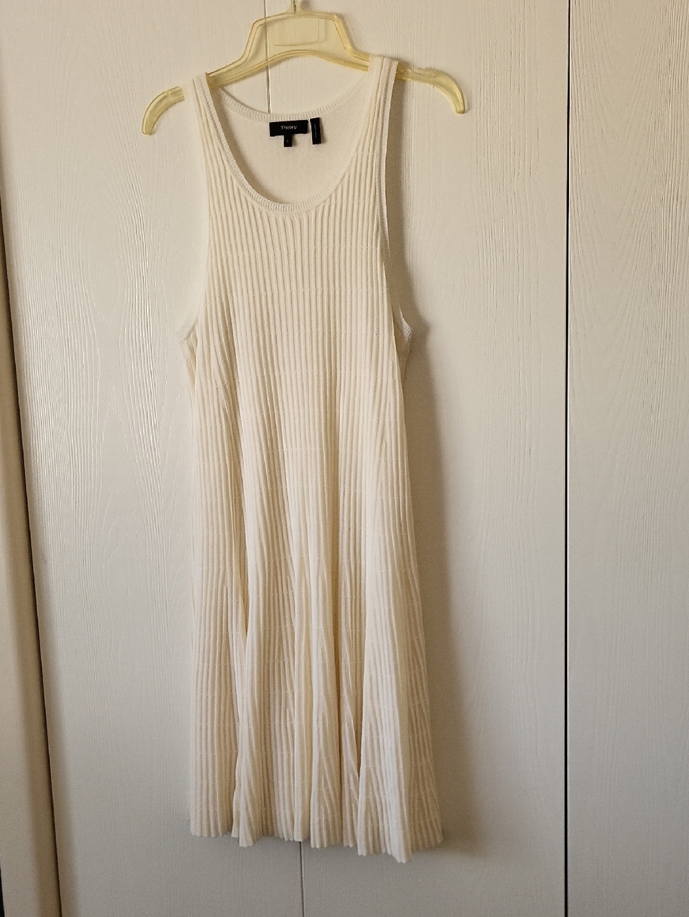 Theory Cream Ribbed Sleeveless Midi Knit Dress
